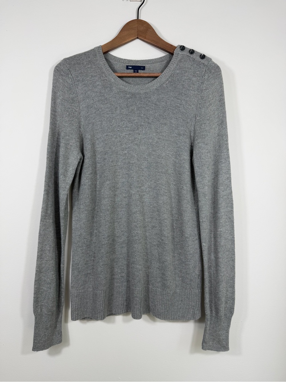 Gap Luxe Gray Angora Blend Crewneck Sweater Shoulder Buttons Women’s M
